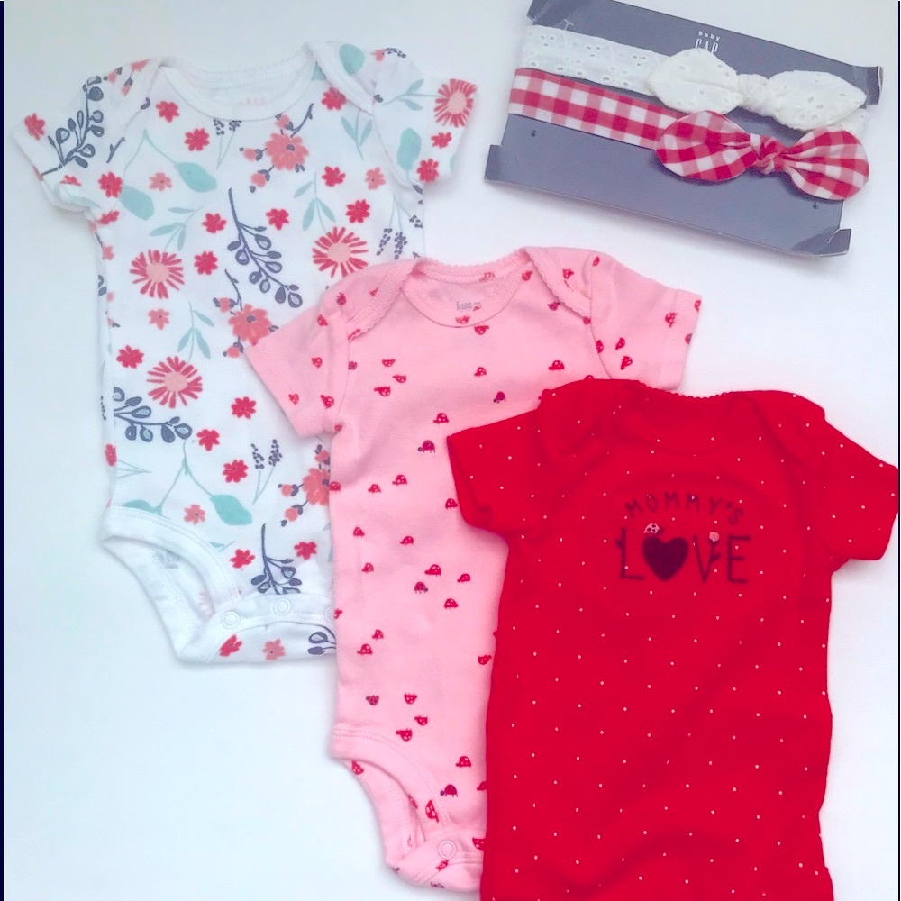 3 months onesies and headbands baby girl